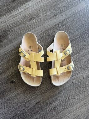 Birkis Yellow Double-Buckle Slide Sandals